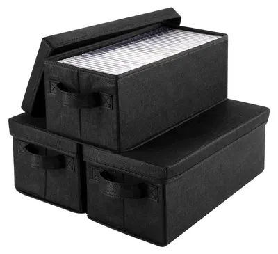 Obrázok produktu pre Omgoods – Súprava 3 kusov úložných boxov na CD/DVD, skladateľná a zložiteľná