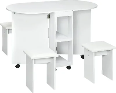 Image de Table pliante - Table de salle à manger - Avec roulettes - 120x60x77 cm - Ovale - Mélamine - Capacité de charge 80 kg - Blanc