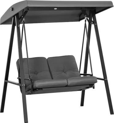 Produktbild von Outsunny Hollywoodschaukel 2-Sitzer Gartenschaukel mit Verstellbarem Dach, Kissen, Schaukelbank bis 220 kg Belastbar, für Garten, Balkon, Dunkelgrau, 145 x 116 x 172 cm
