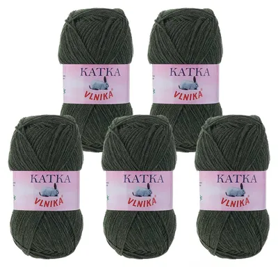 5 x 100g Strickgarn Katka Unifarben 80% Baumwolle Sommergarn Häkelgarn Strickwolle grüngrau