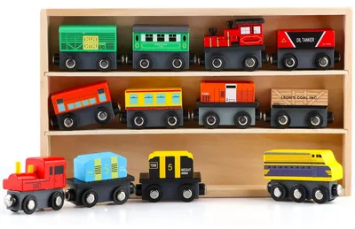 Immagine prodotto di Set di trenini magnetici in legno con scatola portaoggetti (12 pezzi)