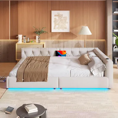 Zdjęcie produktu dla Łóżko półwysokie, 90 x 200 cm, w kształcie domku, z okienkiem, 4 szufladami, listwą świetlną LED, drabinką, bez materaca, białe