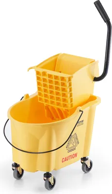 Image de Seau d'essuyage VEVOR Seau à franges avec essoreur, 26 QT Seau d'essuyage commercial avec presse latérale, Seau d'essuyage et essoreur combiné sur roues, Nettoyage professionnel/industriel/commercial des sols, Jaune