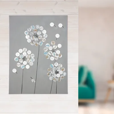Image de Gilde Bild, rechteckig, "Pusteblumen", Pusteblumenmotiv, Spießtannenholz, blau, grau, silberfarben, VE 1, L. 4 cm, B. 60 cm, H. 80 cm 38418