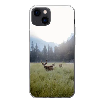 Produktbild von MuchoWow® Handyhülle Schutzhülle Hülle für iPhone 13 Wald - Hirsche - Nebel Silikon Softcase Handy Hülle - Karteninhaber