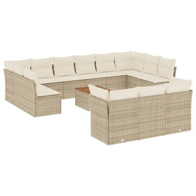 Produktbild von vidaXL 14-tlg. Garten-Sofagarnitur mit Kissen Beige Poly Rattan