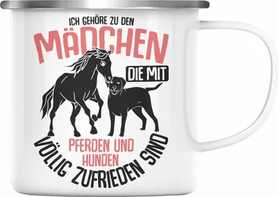 Produktbild von Trendation - Lustige Reiter Sprüche Geschenk Emaille Tasse Reiterin Pferde Mädchen Geschenkidee Pferde Und Hunde (Silber)