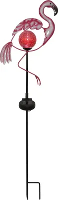 Produktbild von Solar-Gartenspieß ,Flamingo' in Pink , Leuchtkugel aus Bruchglas , Dämmerungssensor , H 80cm
