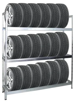 Produktbild von Reifenregal TIGER XL | HxBxT 200x180x45cm | 300kg Fachlast | bis zu 21 Reifen auf 3 Ebenen | Verzinkt