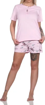 Produktbild von Normann Damen kurzarm Schlafanzug Shorty Pyjama in floralem Alloverprint ; rosa , 36