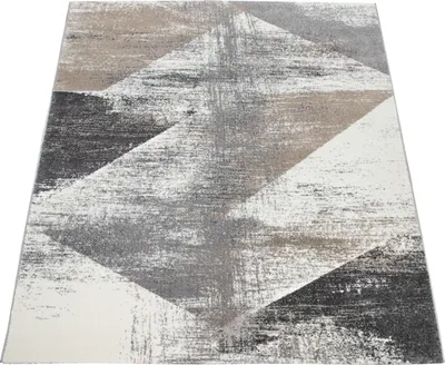 Image de Tapis salon à poils courts design vintage motif abstrait pastel gris beige dimensions 200 x 290 cm