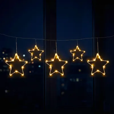Obrázok produktu pre 1.03 LED záves s 5 hviezdičkami - 120 x 30 cm - časovač / batérie / teplá biela