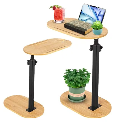 Beistelltisch C-Form höhenverstellbar 39,5x20,5 cm Bambus Metall