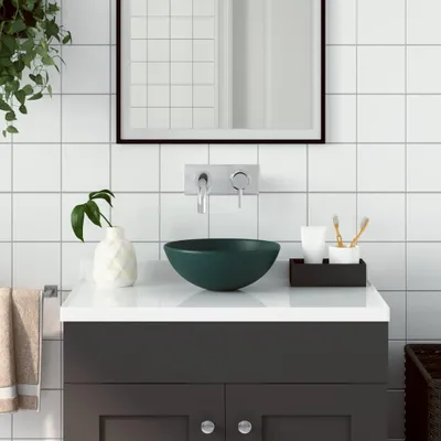 Immagine prodotto di vidaXL Lavabo in Vetroceramica verde scuro rotondo