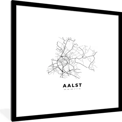 Produktbild von MuchoWow® Gerahmtes Poster Stadtplan - Schwarz und weiß - Karte - Aalst - Belgien - Karte 40x40 cm - Poster mit Schwarzem Bilderrahmen Wandposter Rahmen Foto Bilder - Poster - Plakat im Rahmen