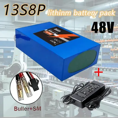 Obrázek produktu pro 48V 100Ah lithium-ionová baterie pro elektrické skútry - 13S8P akumulátorová sestava - pro motor o výkonu 2000W - integrovaný systém řízení baterie (BMS) o výkonu 50A - nabíjecí sada pro Li-Ion baterie - konektory Bullet+SM - nabíječka Bullet-SM