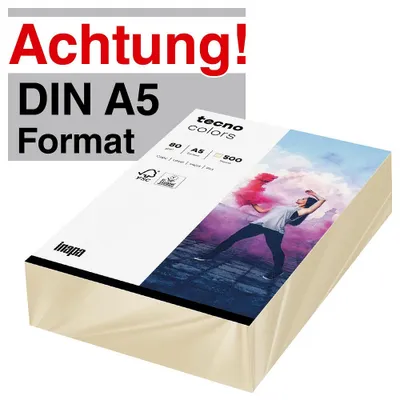 Image de tecno 88324399-A5 Kopierpapier colors hellchamois DIN A5 80 g/qm 500 Blatt