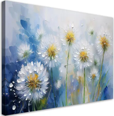 Produktbild von Leinwandbild Löwenzahn Pflanzen Blumen Tautropfen 100x70 Feeby Blau bild für die wand bereit zum aufhängen