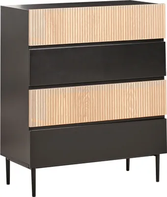 Produktbild von BELIANI 4-Schubladen-Kommode Schwarz MDF Naturfarbene Esche Gerippte Front Wohnzimmer Schlafzimmer Moderne Aufbewahrung