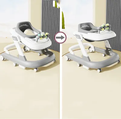 Produktbild von 2 in 1 Lauflernhilfe Babywalker Spiel- und Lauflernwagen Gehfrei Babywippe mit Musik,Spielecenter,Klappbar Laufhilfe babys ab 6 Monaten Grau