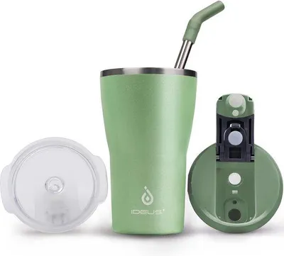 Image de Mug isotherme, 420 ml, mug à double paroi, en acier inoxydable, mug de voyage avec couvercle anti-fuites et protection, pour boissons chaudes et froides, vert