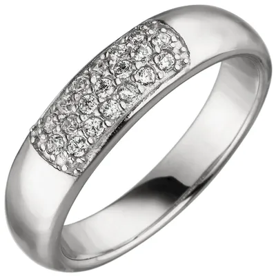 Produktbild von Ring Damenring mit 19 Zirkonia weiß aus 925 Silber 5mm breit Fingerschmuck Innenumfang 52mm Ø16.6mm
