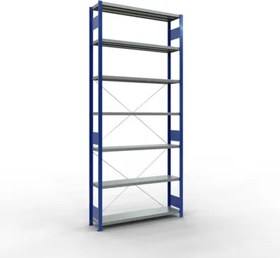 Produktbild von Schulte Fachbodenregal MULTIplus250 Stecksystem | Grundregal | HxBxT 300x130x30cm | 7 Ebenen | Fachlast 250kg | Enzianblau/Verzinkt