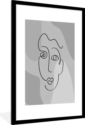 Produktbild von MuchoWow® Gerahmtes Poster Minimalismus - Linienkunst - Schwarz - Weiß 60x90 cm - Poster mit Schwarzem Bilderrahmen Wandposter Rahmen Foto Bilder - Dekoration - Wandposter Wohnzimmer - Hochwertig