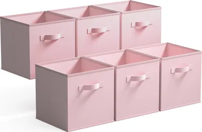 Produktbild von Aufbewahrungsboxen Stoff 6 Stück Rosa 26,7 x 26,7 x 28 cm mit Griffen faltbar