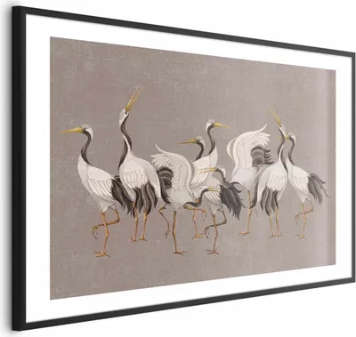 Produktbild von Posterpapier Poster - Crane Dance - light bird silhouettes on a warm-gray textured background 90x60 cm Tiere g-C-10162-ao-a