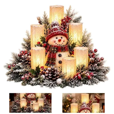 Produktbild von Weihnachtsfigur Schneemann mit warmem LED Kerzenschein, Deko für Tisch Kamin & Wohnzimmer