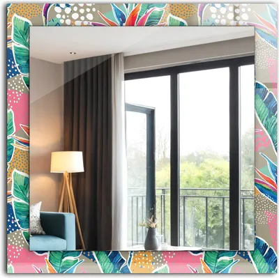 Produktbild von Dekospiegel - Wandspiegel mit Rahmen - Hängespiegel - 60x60 cm - Blumen Und Blätter