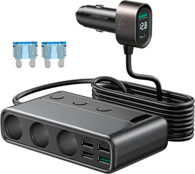 Produktbild von Ładowarka samochodowa Joyroom 9w1 do laptopa 154W - 5x USB / 1x USB typu C / 3x zasilanie z zapalniczki samochodowej / Quick Charge / PPS / AFC / FCP czarna (JR-CL06)