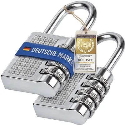 Produktbild von 2er Set Zahlen Vorhängeschloss 50mm – Sicheres Zahlenschloss für Spind, Koffer, Keller & Fitnessstudio – Robustes Kofferschloss