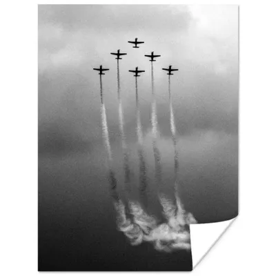 Produktbild von MuchoWow® Poster Flugzeug - Himmel - Wolken - Schwarz und weiß 120x160 cm - Wandbilder
