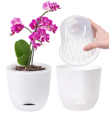 Produktbild von 2er-Set Orchideentopf 14,7 cm Selbstbewässerung Reinweiß