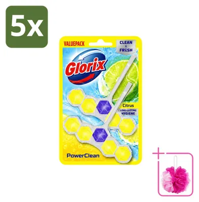 Produktbild von 5 x Glorix Power Clean WC-Einhänger Zitrone - Sparpackung - 5 Stücke