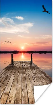Produktbild von MuchoWow® Poster Steg - Wasser - Sonnenuntergang - Rosa - Horizont 75x150 cm - Dekoration für die Wände