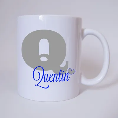 Produktbild von Namenstasse Buchstabe Q, individueller Name (Grau/Blau) / Tasse / Kaffeetasse / Kaffeebecher