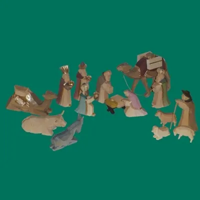 Produktbild von Holzfiguren Krippenfiguren 15-tlg bunt Höhe 12cm NEU