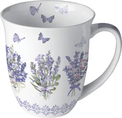 Produktbild von Tasse 10cm Porzellan mit Lavendel & Schmetterling Design Weiß Lila