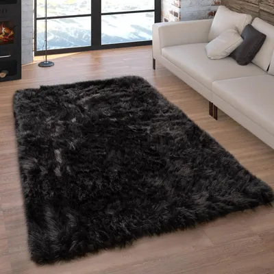 Produktbild von Kunstfell Fellteppich Imitat Sitzkissen Herzform Rund Verschiedene Formen Schwarz Grösse 40x60 cm