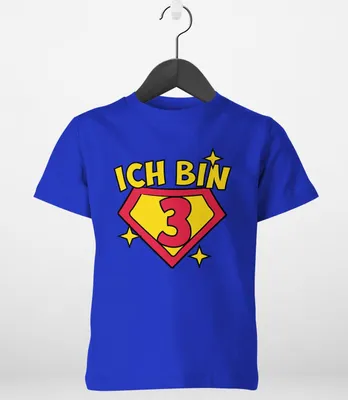 Produktbild von Kinder T-Shirt Superheld Superheldin Geburtstag Alter Motiv lustig Geburtstagshirt Geschenk für Jungen Moonworks® 3 Jahre royal 122-128 (7-8 Jahre)