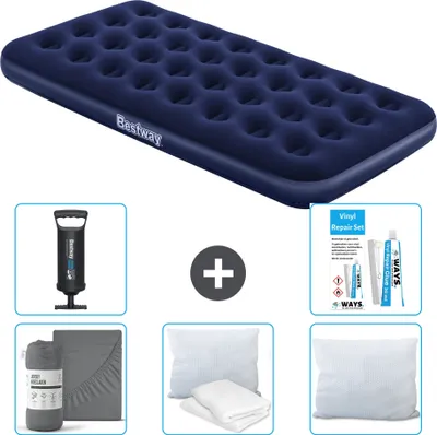 Productafbeelding van Bestway opblaasbare luchtbed – 1 persoon – 99 x 188 x 22 cm – Blauw – Inclusief accessoires