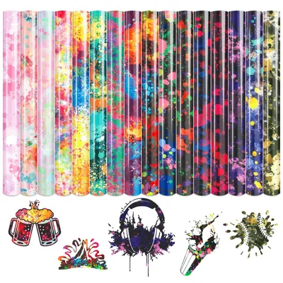 Productafbeelding van Warmteoverdrachtfolie set - 16 vellen van 25x30 cm - Aquareleffect voor textiel