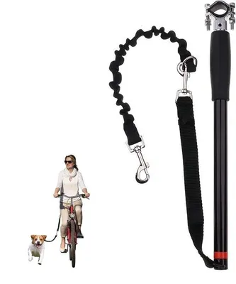 Immagine prodotto di Guinzaglio per cani per escursioni in bicicletta - Escursionismo - Asta da 42,5 cm, guinzaglio da 68 cm - Ammortizzatore - Nero