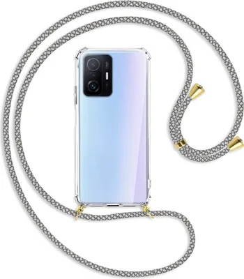 Produktbild von Handykette Backcover-Schutzhülle mit Band (Metall goldfarben) für Xiaomi Mi 11T - weiß/grau kariert