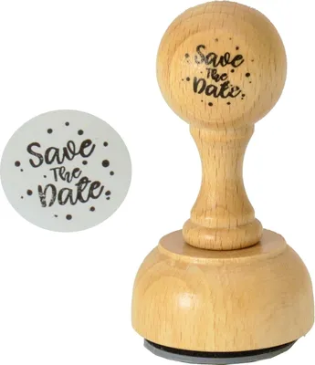 Produktbild von Holzstempel 'Save the Date' für Hochzeitseinladungen, 7,5 cm Höhe, 3,5 cm Durchmesser