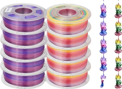 Produktbild von 3D-Filament, langlebig, glatte Oberfläche, SILK Regenbogen-Mix