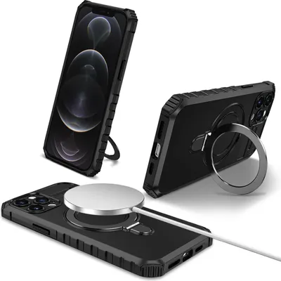 Produktbild von Für iPhone 12 Pro Hülle Magsafe Magnetisch Ring Ständer Schutzhülle, Dual Layer Handyhülle Schwarz
